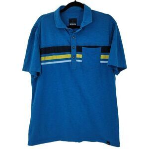 Prana Blue Polo Shirt Mens Large Short Sleeve Pocket